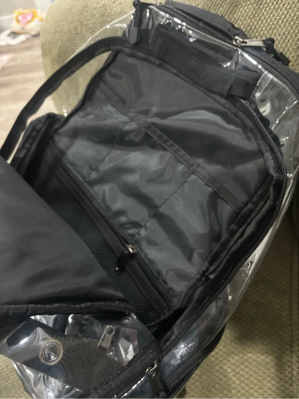 Clear Black PVC Backpack with Yellow Logo Accent